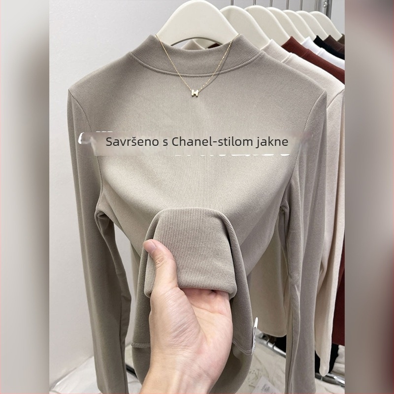 Modalni bazni gornji dio s polu-visokim ovratnikom, dugi rukavi, labav kroj, zima 2025