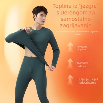 Unisex termalni set: dvostruki sloj top i hlače, okrugli ovratnik, dugi rukavi, srednje težine poliestera (181–200 g/m²), Derong tkanina