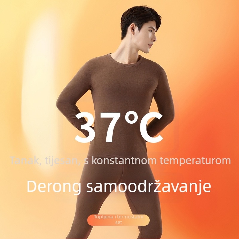 Unisex termalni set: dvostruki sloj top i hlače, okrugli ovratnik, dugi rukavi, srednje težine poliestera (181–200 g/m²), Derong tkanina