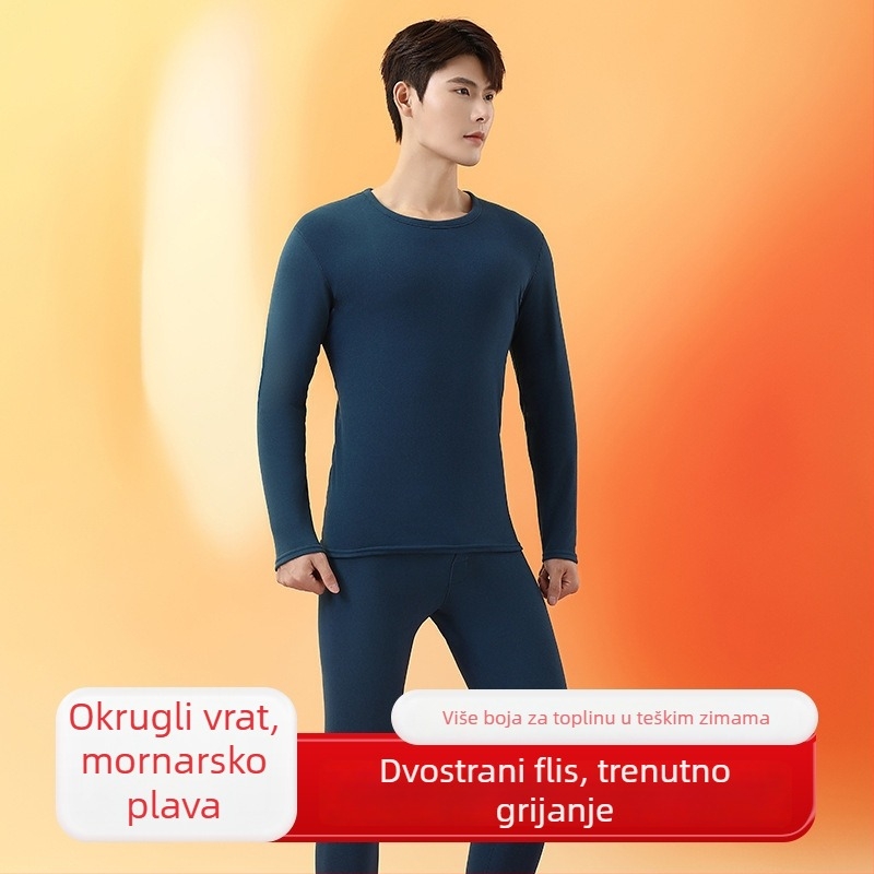 Unisex termalni set: dvostruki sloj top i hlače, okrugli ovratnik, dugi rukavi, srednje težine poliestera (181–200 g/m²), Derong tkanina