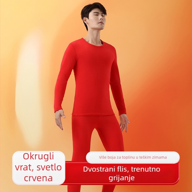 Unisex termalni set: dvostruki sloj top i hlače, okrugli ovratnik, dugi rukavi, srednje težine poliestera (181–200 g/m²), Derong tkanina