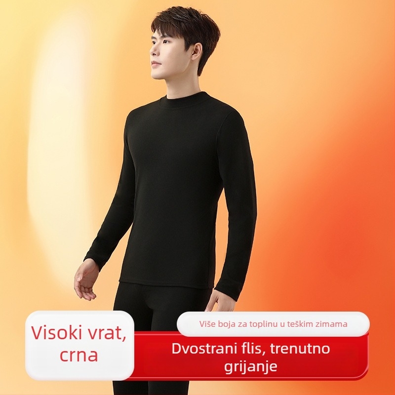 Unisex termalni set: dvostruki sloj top i hlače, okrugli ovratnik, dugi rukavi, srednje težine poliestera (181–200 g/m²), Derong tkanina