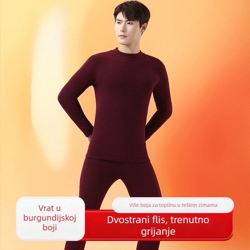 Unisex termalni set: dvostruki sloj top i hlače, okrugli ovratnik, dugi rukavi, srednje težine poliestera (181–200 g/m²), Derong tkanina