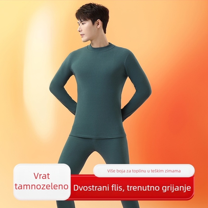 Unisex termalni set: dvostruki sloj top i hlače, okrugli ovratnik, dugi rukavi, srednje težine poliestera (181–200 g/m²), Derong tkanina