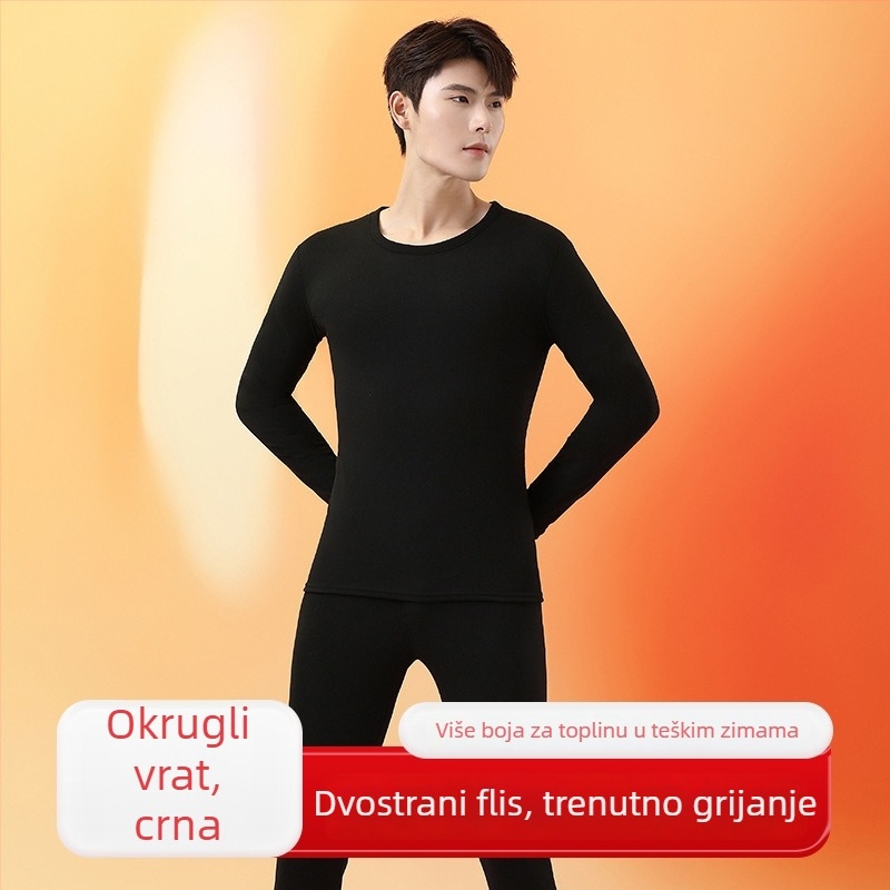 Unisex termalni set: dvostruki sloj top i hlače, okrugli ovratnik, dugi rukavi, srednje težine poliestera (181–200 g/m²), Derong tkanina