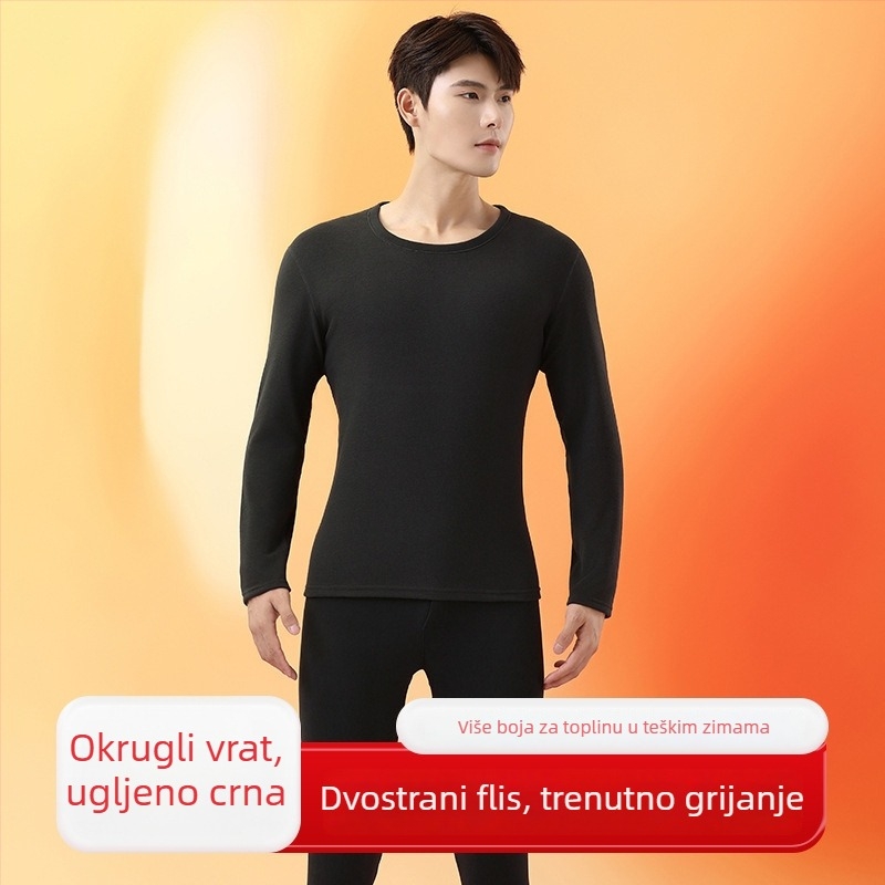 Unisex termalni set: dvostruki sloj top i hlače, okrugli ovratnik, dugi rukavi, srednje težine poliestera (181–200 g/m²), Derong tkanina