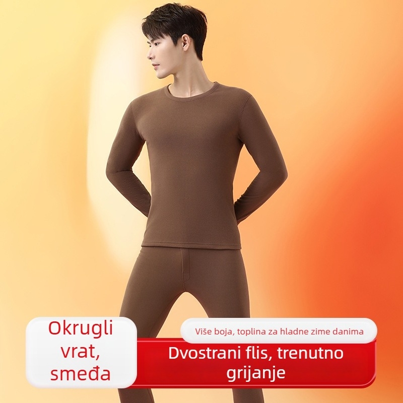 Unisex termalni set: dvostruki sloj top i hlače, okrugli ovratnik, dugi rukavi, srednje težine poliestera (181–200 g/m²), Derong tkanina