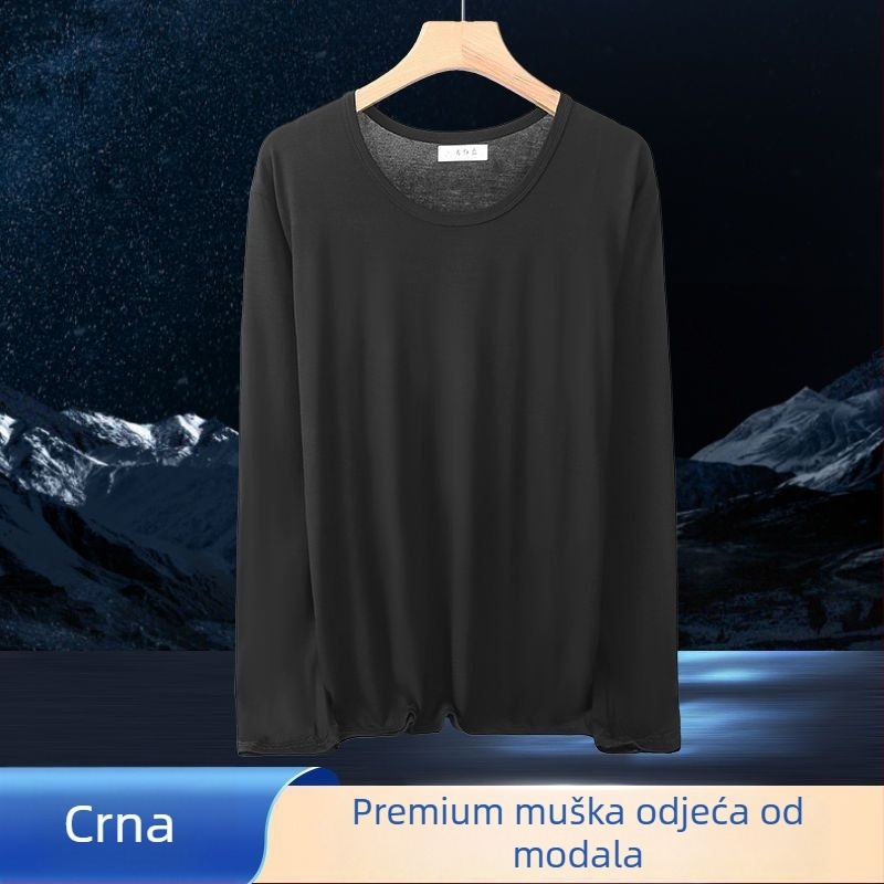 Muški tanki jesenski modalni set donjeg rublja s okruglim izrezom i hlačama, kućna odjeća, visoka elastičnost, plus veličina
