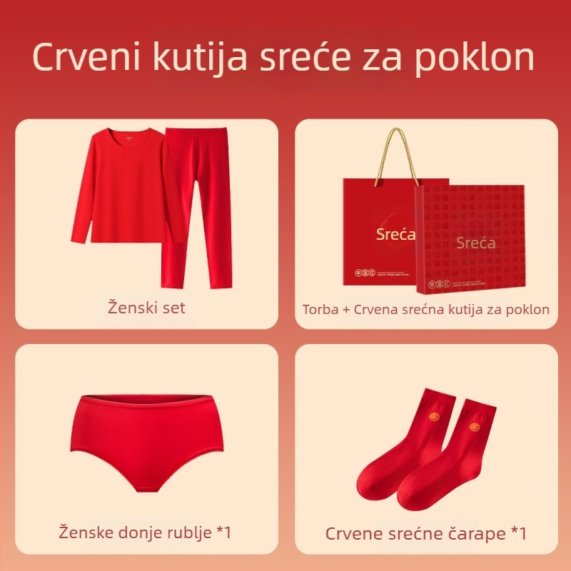 Komplet termalnog donjeg rublja od 100% pamuka, s flis podstavom i debljim slojem, unisex, živopisno crvene boje, jesenski gornji dio i hlače