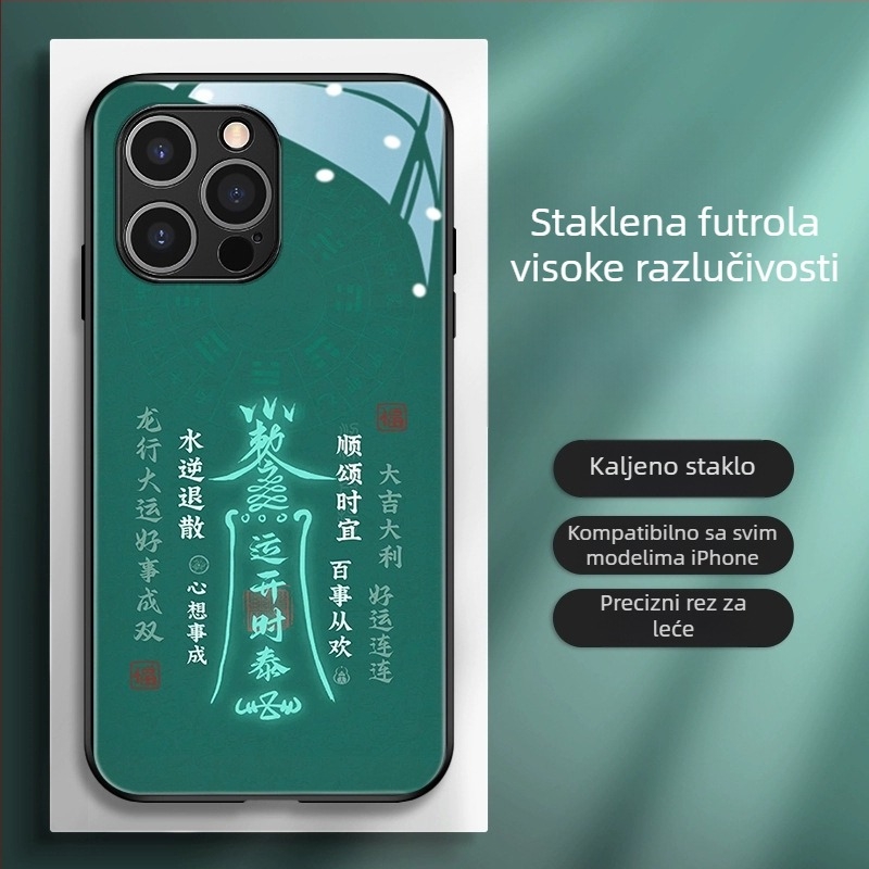Kryt za stražnji dio telefona u kineskom stilu, TPU+staklo, oslikan motivom Godine Zmaja, kineski trend dizajn, kompatibilan s iPhone 11–14 Pro/Max