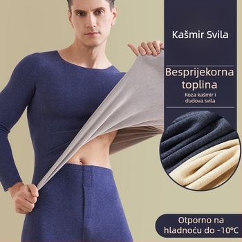 Muški termalni komplet za jesen-zimu od vuneno-svilne smjese, flis unutrašnja podstava, topli temeljni sloj: gornji dio i hlače