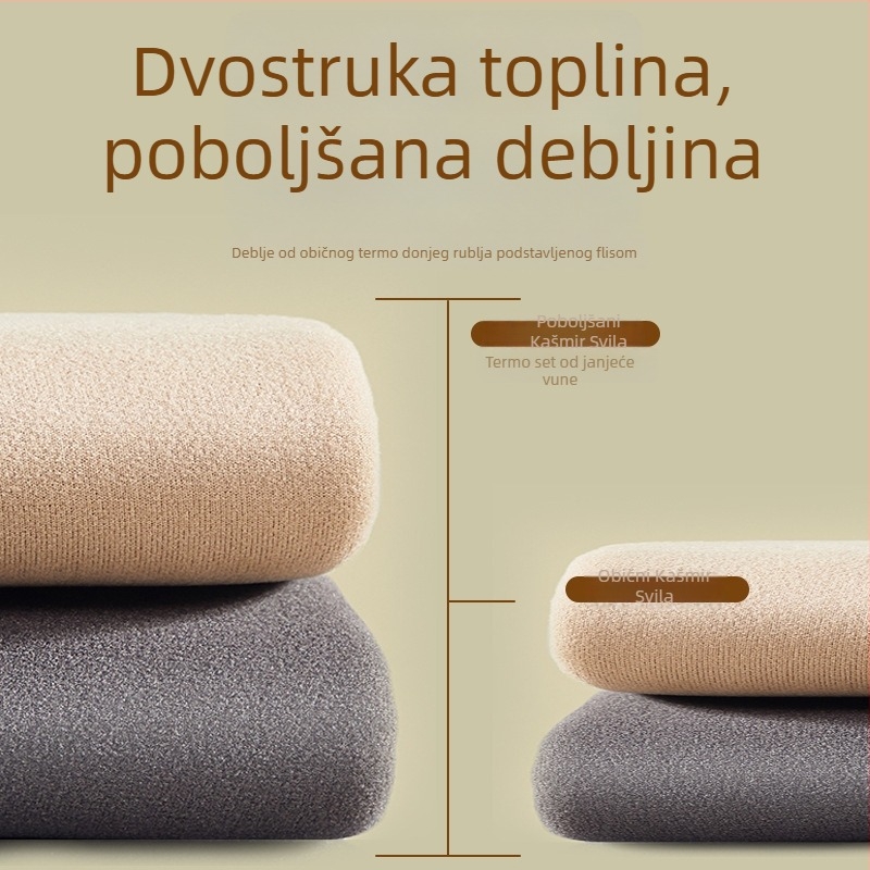 Muški termalni komplet za jesen-zimu od vuneno-svilne smjese, flis unutrašnja podstava, topli temeljni sloj: gornji dio i hlače