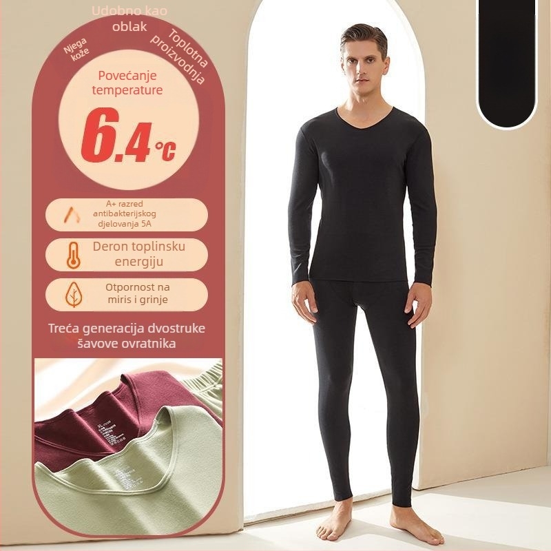 Unisex termalni komplet donjeg rublja Derong od akrilnih vlakana, grijanje, antibakterijski, ekstra debeli 301–350 g/m², dugi rukav top i hlače
