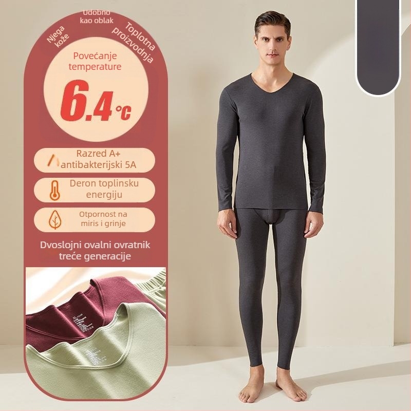 Unisex termalni komplet donjeg rublja Derong od akrilnih vlakana, grijanje, antibakterijski, ekstra debeli 301–350 g/m², dugi rukav top i hlače