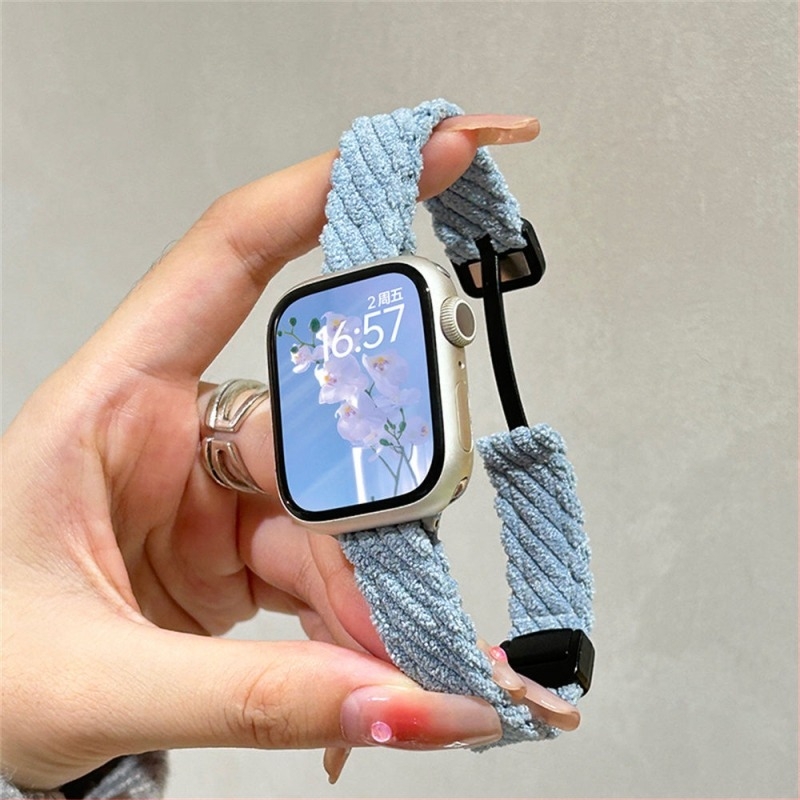 Remen za Apple Watch 22 mm s plišanim medvjedom, karikatura dizajn, magnetska kopča, corduroy, kompatibilan sa SE, jesen-zima.