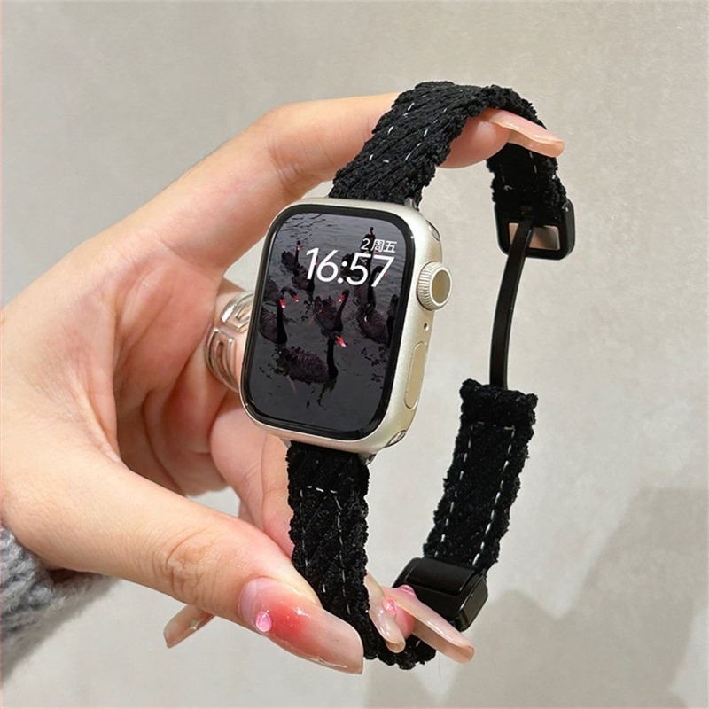 Remen za Apple Watch 22 mm s plišanim medvjedom, karikatura dizajn, magnetska kopča, corduroy, kompatibilan sa SE, jesen-zima.