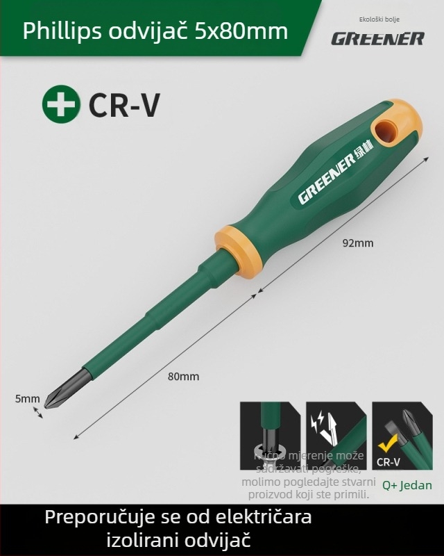 Električarski odvijač s križnom glavom, plastična ručka