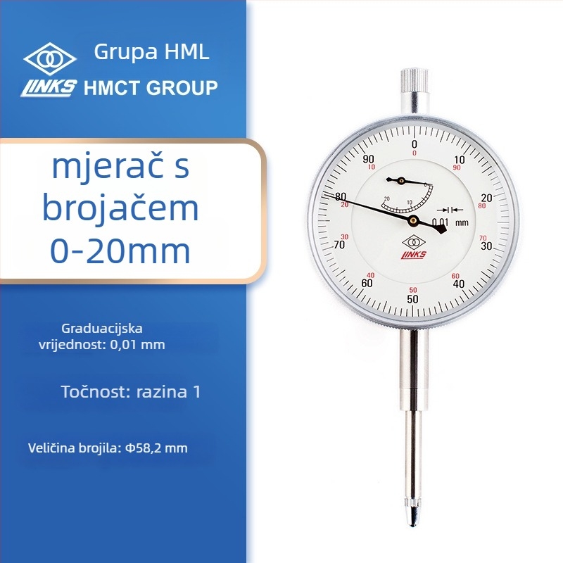 Indikator s kazaljkom na magnetnoj bazi, otporan na udarce, raspon 0-1-3-5-10-30-50, GB1219-2008, marka Ha Amount