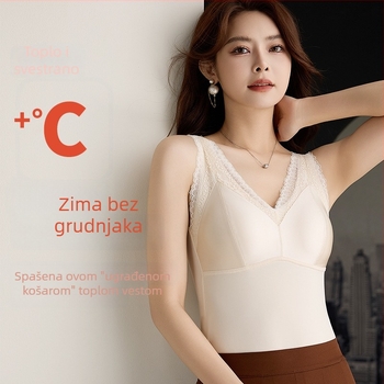 Ženska termalna majica od najlona s V izrezom, ugrađene košarice i nadomještak, dvostruki sloj, antistatika, zagrijava