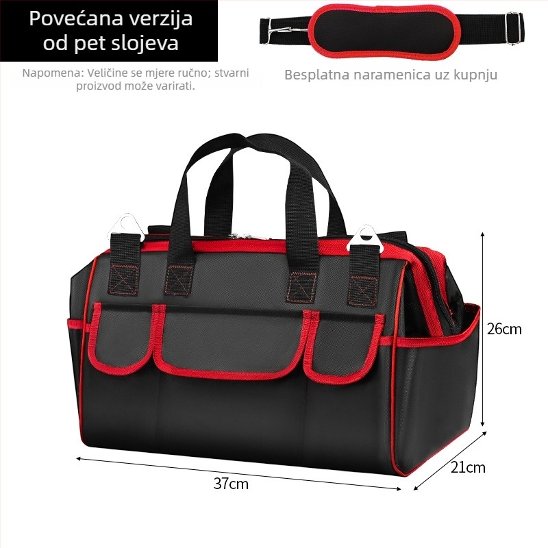 Torba za elektrikara s višeslojnom organizacijom alata, vodootporna, nosiva preko ramena