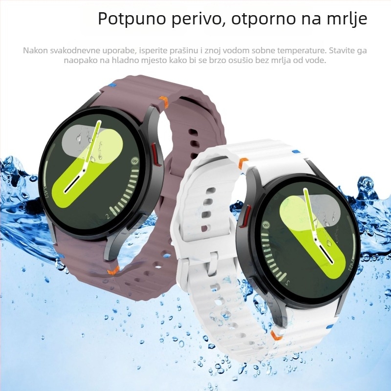 Silikonska narukvica za Samsung Watch7 s valovitim šavom, 20 mm, kompatibilna s Galaxy pametnim narukvicama