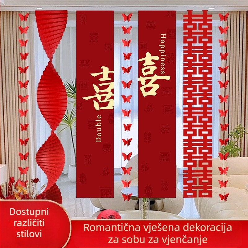 Svadbeni dekorativni set za prostor – girlanda i pozadina za fotografije, materijali: papir i traka