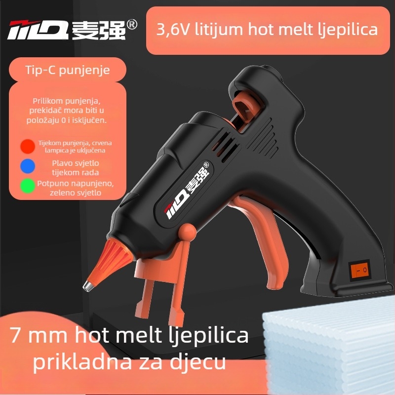 Bežični pištolj za topljeno ljepilo s Li baterijom 3.6V i 7 mm štapićima ljepila