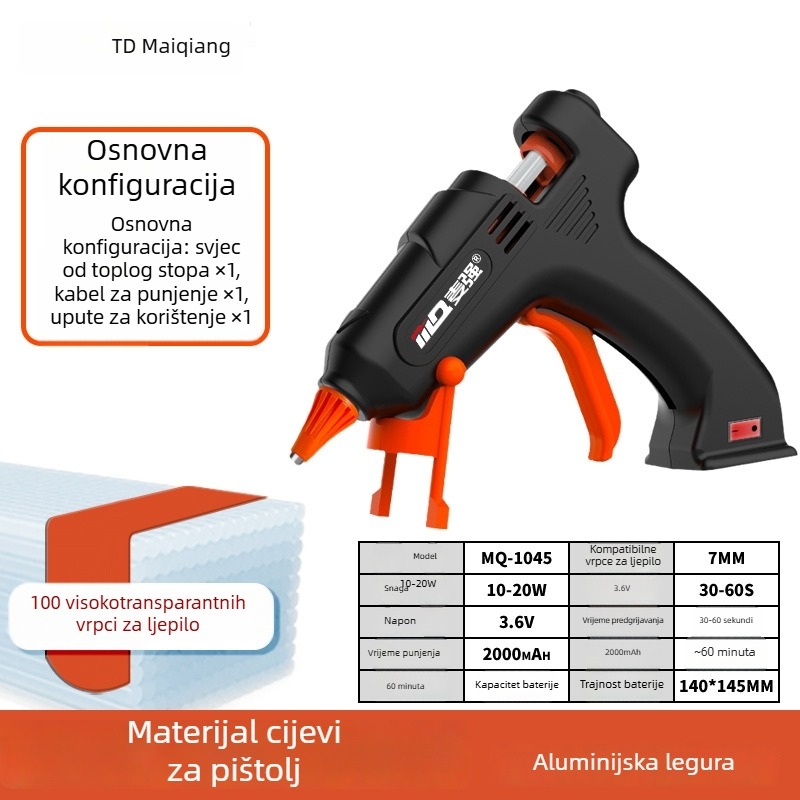 Bežični pištolj za topljeno ljepilo s Li baterijom 3.6V i 7 mm štapićima ljepila