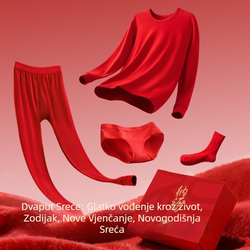 Crveni termični komplet od 100% pamuka, unisex – top i hlače, tanak za jesen-zimu