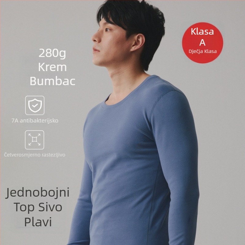 Muški termalni komplet donjeg rublja od pamuka (90–95% pamuka; okrugli ovratnik; dugi rukavi; jednoslojno; antibakterijsko i protiv grinja)