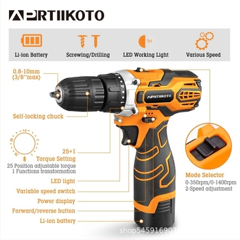 Litijeva električna bušilica, pištolskog oblika, punjiva litij baterija, s troje čeljusti, četkasti motor, naprijed/natrag, za kućne renovacije