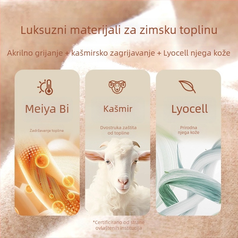 Ženski bezšavni termalni komplet od kašmira i smjese, gornja majica s okruglim izrezom i hlače, dvostruki sloj, debele toplo jesenje odijelo