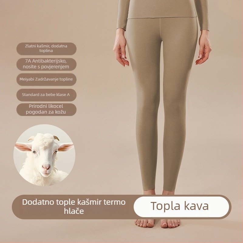 Ženski bezšavni termalni komplet od kašmira i smjese, gornja majica s okruglim izrezom i hlače, dvostruki sloj, debele toplo jesenje odijelo