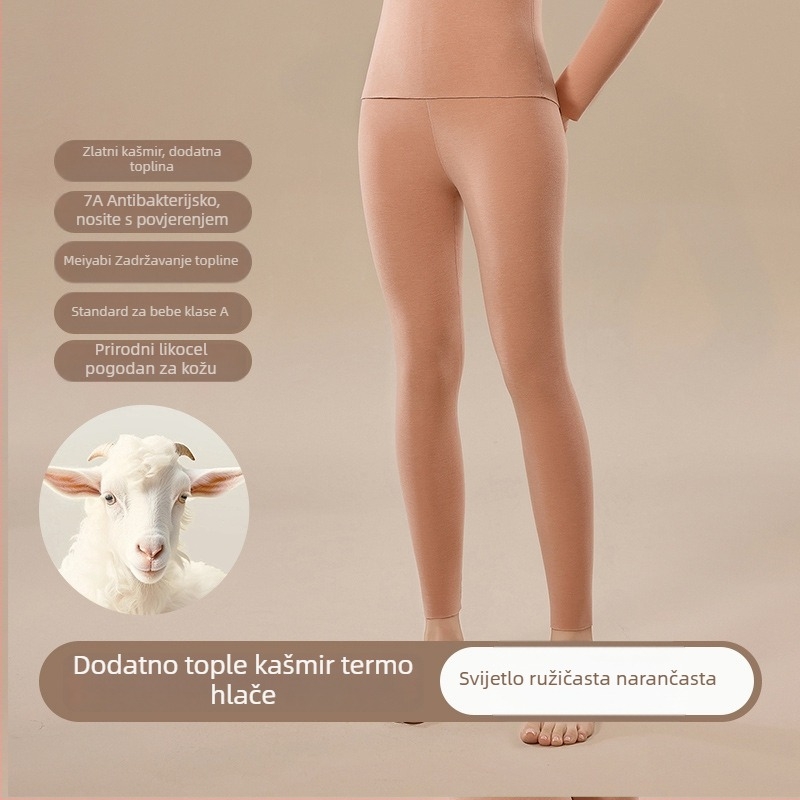 Ženski bezšavni termalni komplet od kašmira i smjese, gornja majica s okruglim izrezom i hlače, dvostruki sloj, debele toplo jesenje odijelo