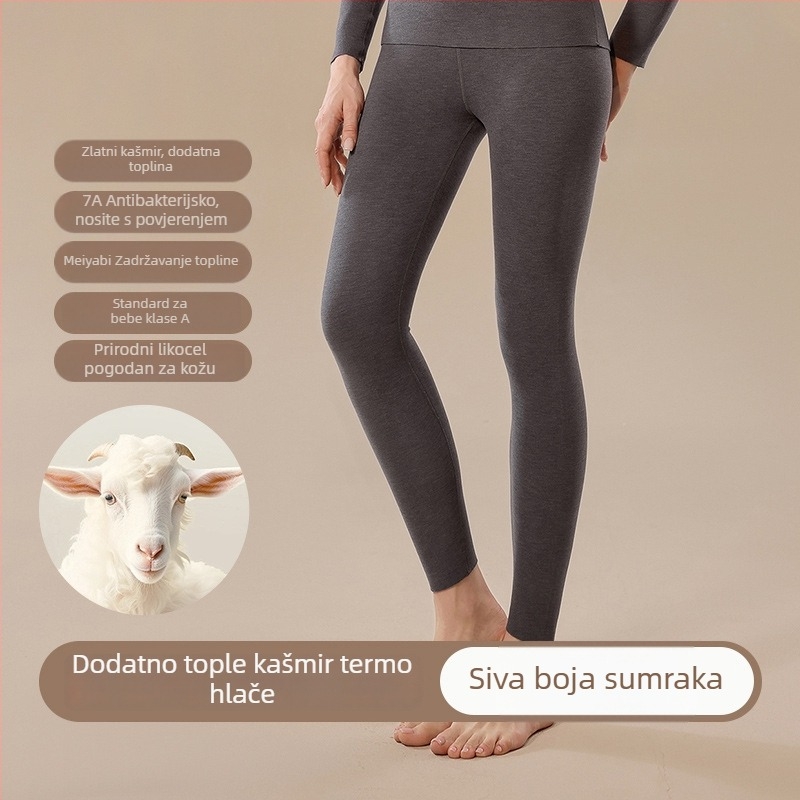 Ženski bezšavni termalni komplet od kašmira i smjese, gornja majica s okruglim izrezom i hlače, dvostruki sloj, debele toplo jesenje odijelo