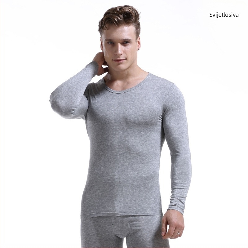 Muški dugi rukav od modalnog materijala, okrugli izrez, jednobojni, 95% modal, težina 181–200 g/m2