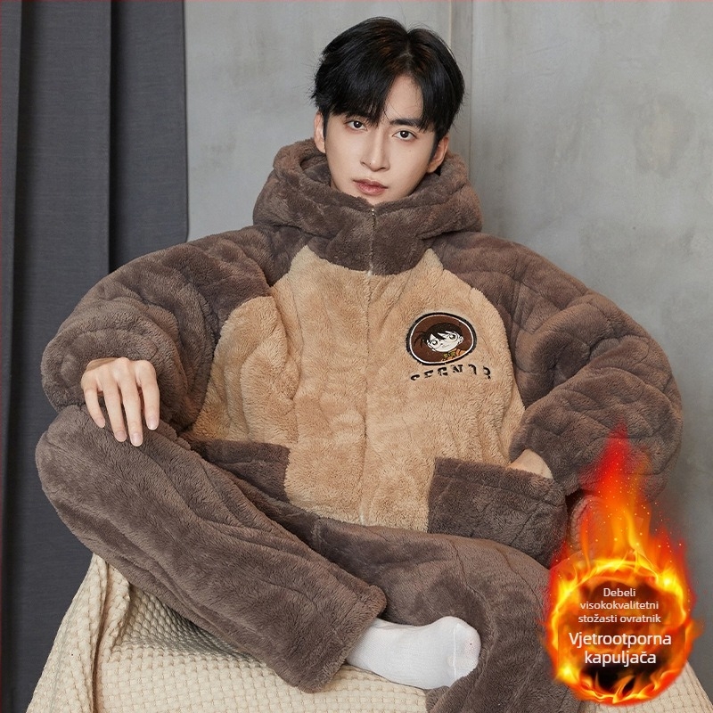 Muške pidžame – tri sloja quilted pamuka, debeli fleece podstava, okrugli ovratnik, dugi rukavi, karikatura stil