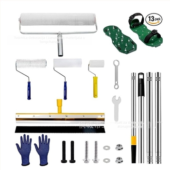 Cementni alatni set za samoizravnavanje s valjkom za uklanjanje mjehurića, defoaming valjkom i lopaticom za niveliranje — 5-dijelni metalno-plastični set za kućnu upotrebu