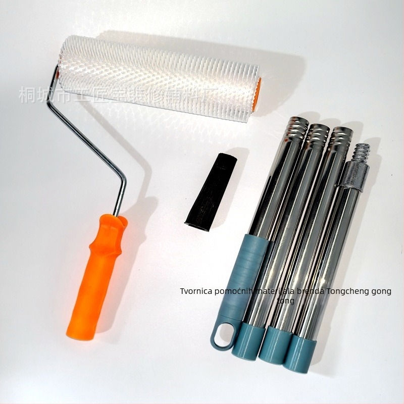 Cementni alatni set za samoizravnavanje s valjkom za uklanjanje mjehurića, defoaming valjkom i lopaticom za niveliranje — 5-dijelni metalno-plastični set za kućnu upotrebu