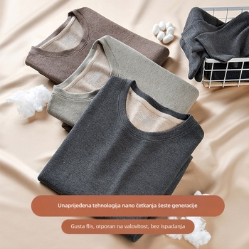 Muški termalni set od viskoze s baršunastom podstavom, ekstra debeli, okrugli ovratnik, dugi rukavi, gornji dio i hlače