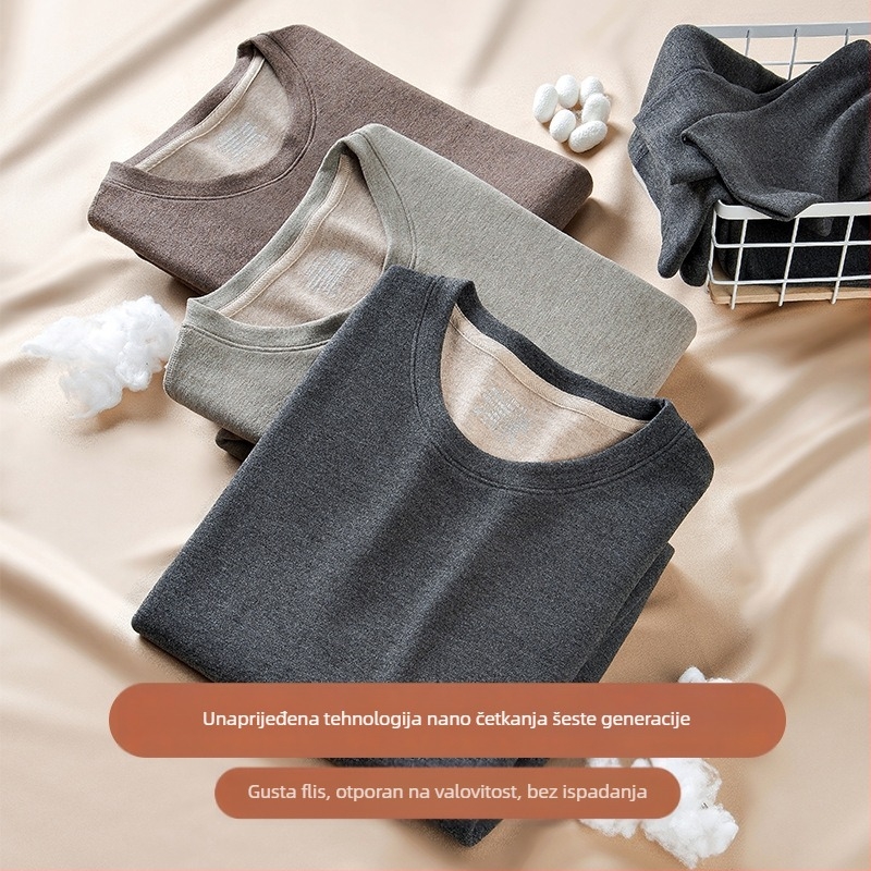 Muški termalni set od viskoze s baršunastom podstavom, ekstra debeli, okrugli ovratnik, dugi rukavi, gornji dio i hlače