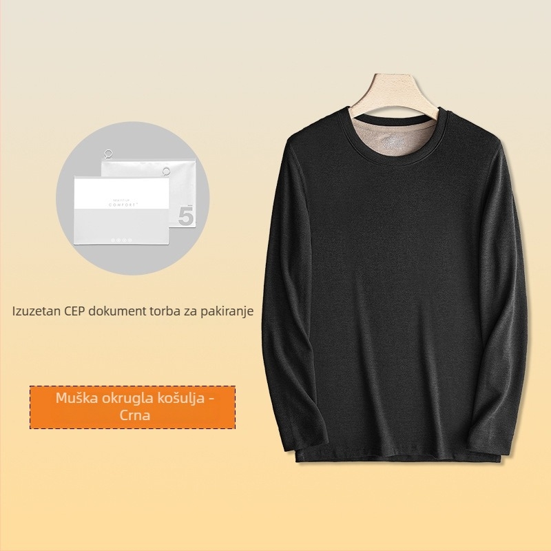 Muški termalni set od viskoze s baršunastom podstavom, ekstra debeli, okrugli ovratnik, dugi rukavi, gornji dio i hlače