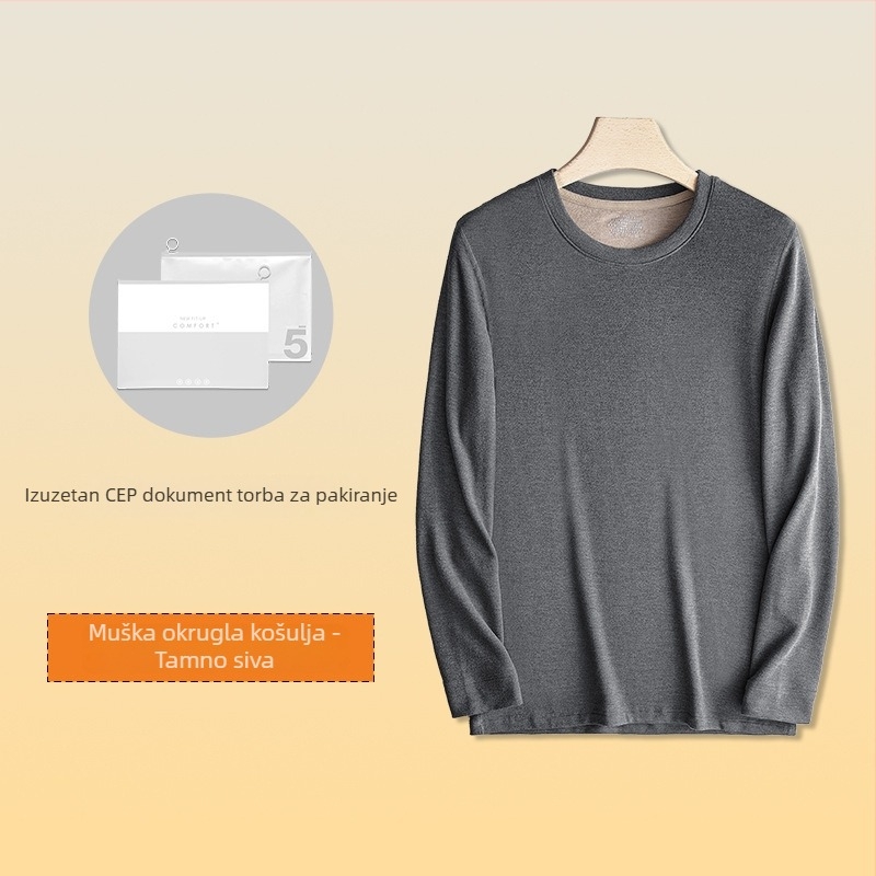 Muški termalni set od viskoze s baršunastom podstavom, ekstra debeli, okrugli ovratnik, dugi rukavi, gornji dio i hlače