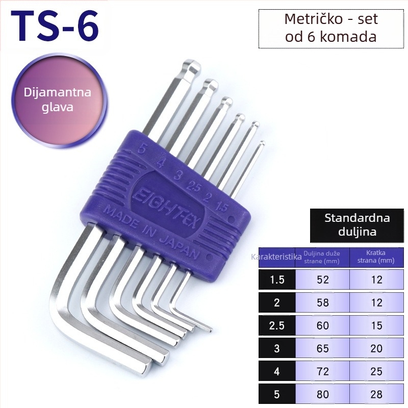 Bailey skup unutrašnjih šestero-ključev, 8 kom, modeli TTR-S7/TTR-S9, SVCM+ materijal, elektroplatiranje