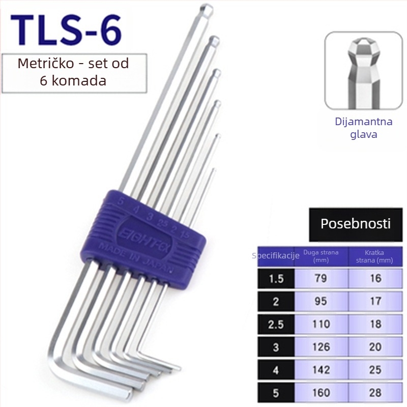 Bailey skup unutrašnjih šestero-ključev, 8 kom, modeli TTR-S7/TTR-S9, SVCM+ materijal, elektroplatiranje
