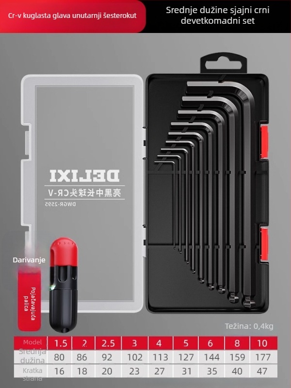 Delixi set imbus ključeva, legura, unutarnji šesterokutni nastavak, visok okretni moment