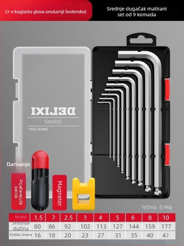 Delixi set imbus ključeva, legura, unutarnji šesterokutni nastavak, visok okretni moment