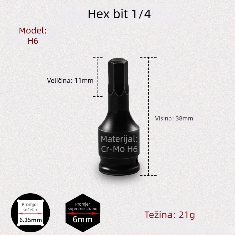 Galic pneumatski brzi odvijač s šesterokutnim socketom, kromomolibden čelik, Zhejiang podrijetlo