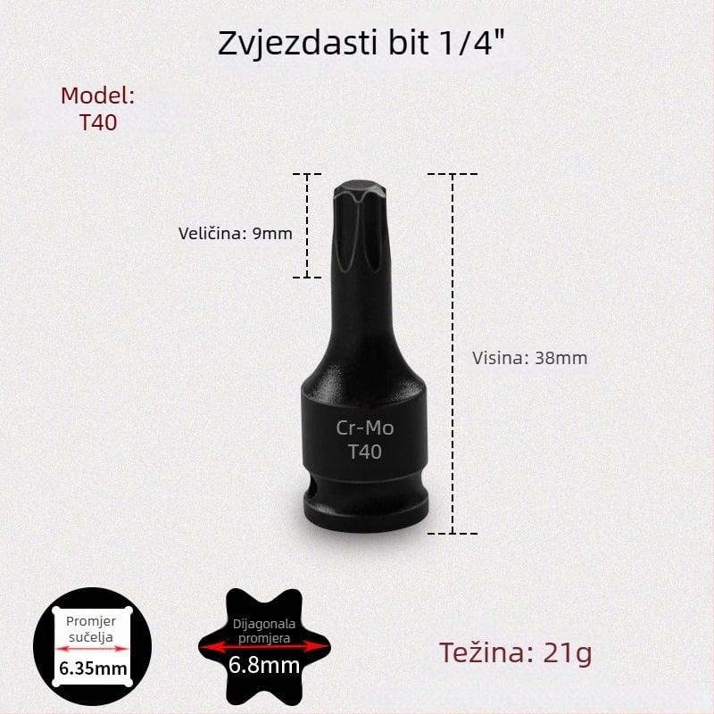 Galic pneumatski brzi odvijač s šesterokutnim socketom, kromomolibden čelik, Zhejiang podrijetlo