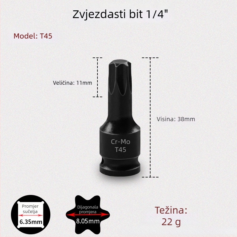 Galic pneumatski brzi odvijač s šesterokutnim socketom, kromomolibden čelik, Zhejiang podrijetlo